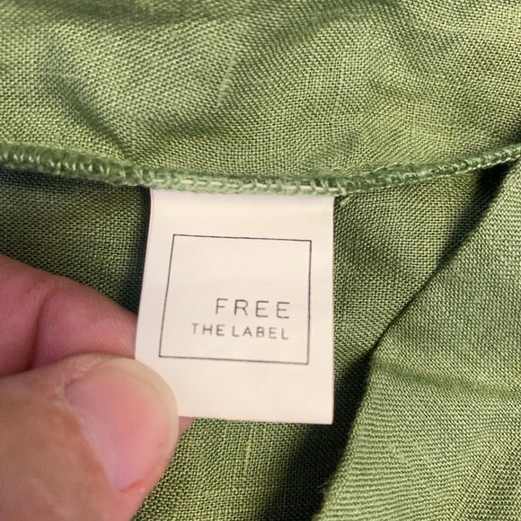 Free The Label Green Linen High-Waisted Shorts, Size Large - Picture 4 of 5